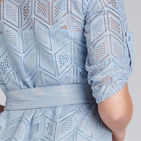 Venus Light Blue Chevron Overlay Belted Shirt Dress Women country lace - Picture 5 of 14